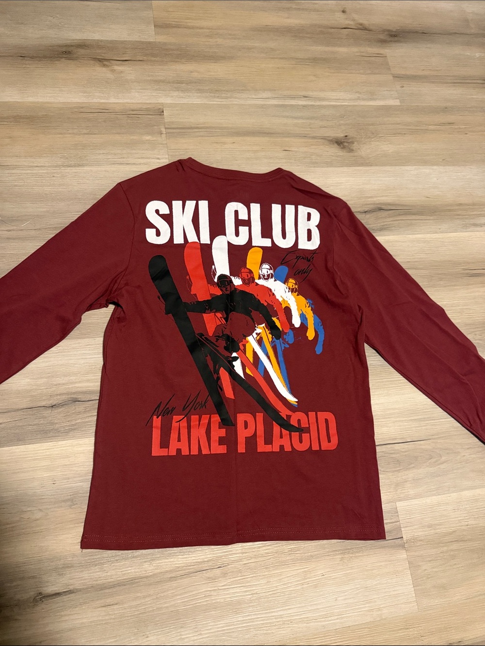 Ski Club Lake Placid Graphic Long Sleeve Tee - Burgundy